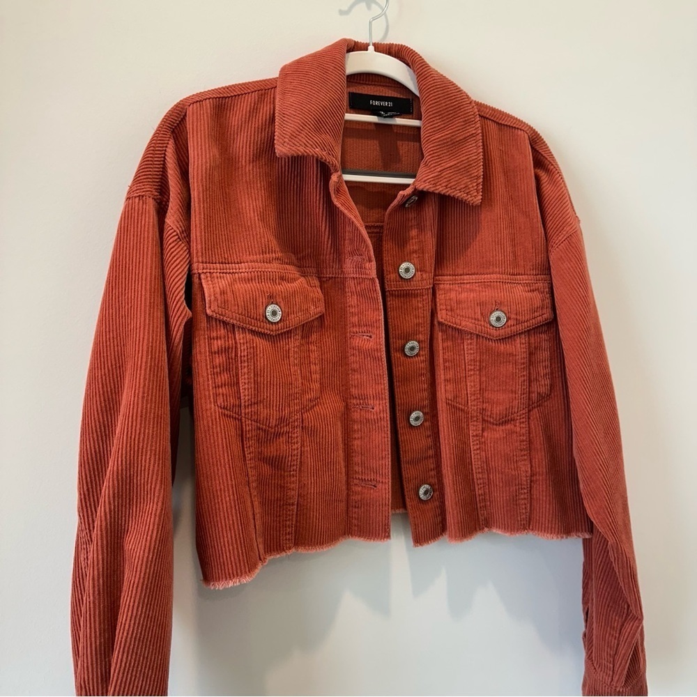 Forever 21 Cropped Jacket Corduroy Red Orange Small Valentines Cotton Transition - Picture 3 of 9